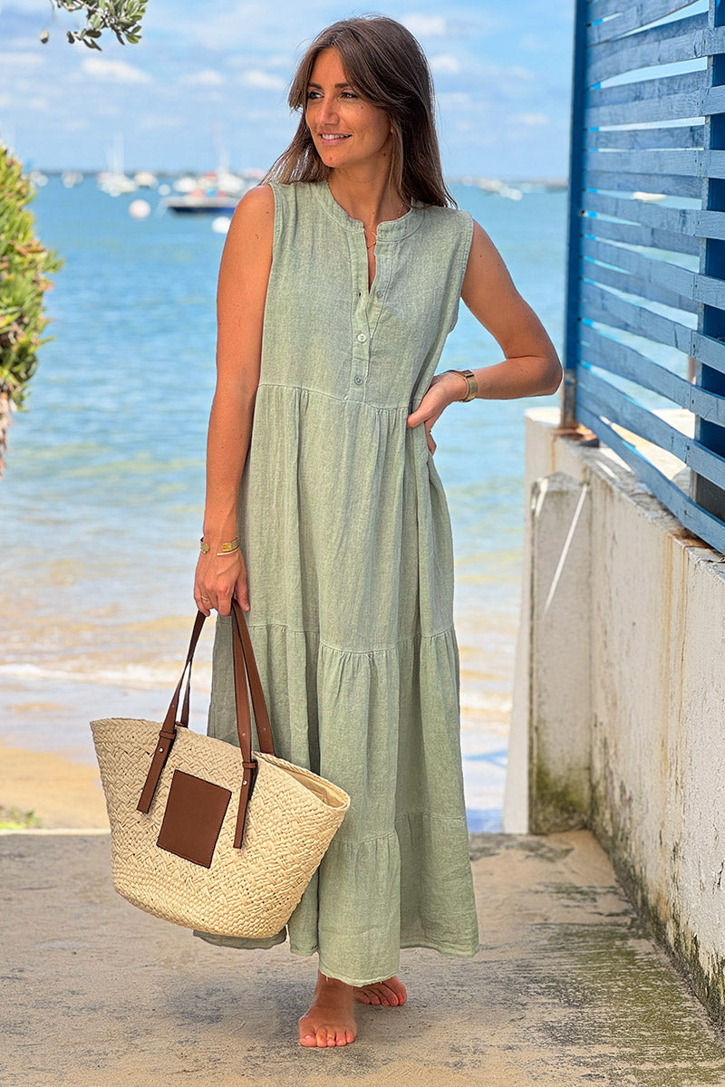 Olive Brushed Velour Tiered Maxi Dress