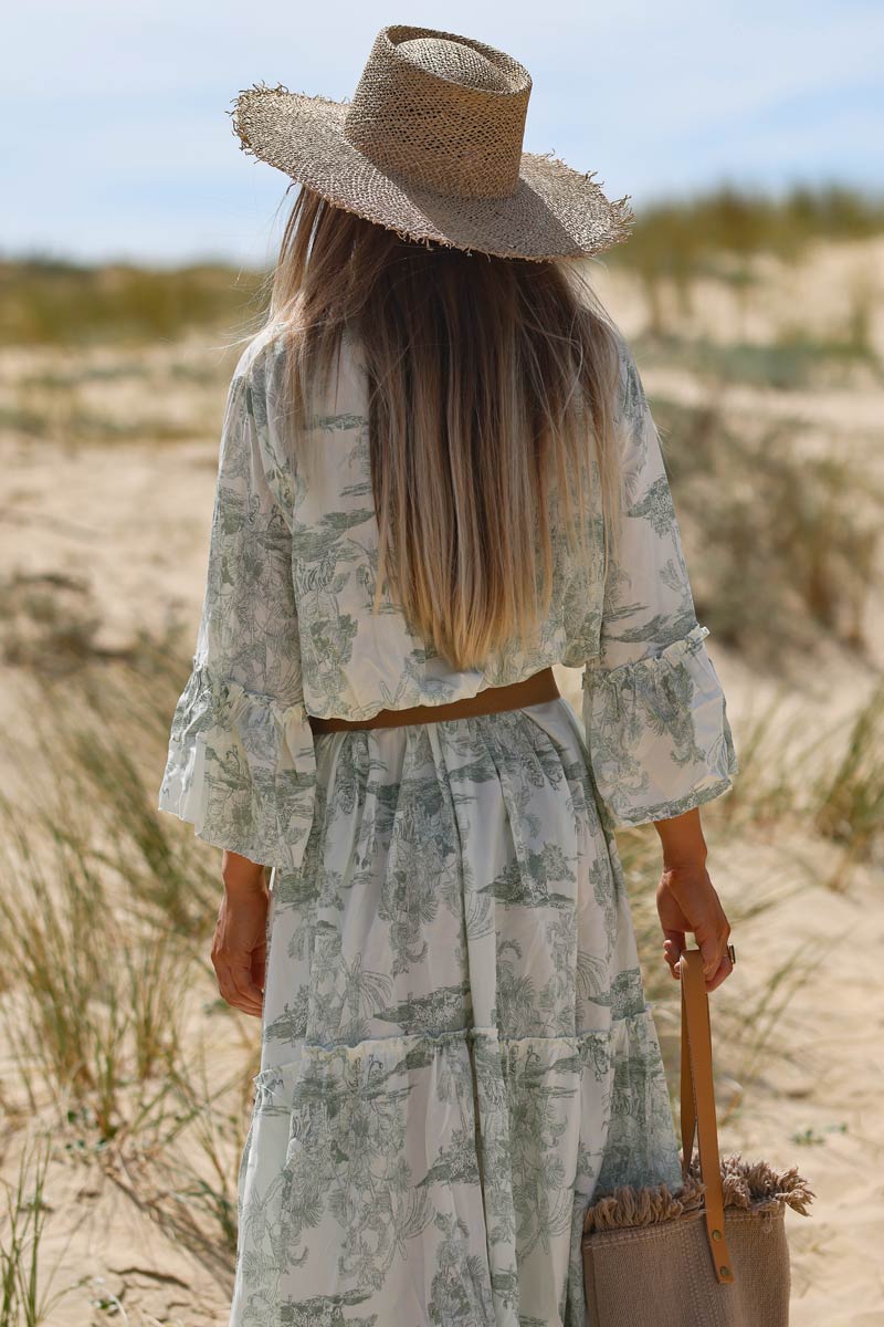 Tiered Maxi Dress With Toile De Jouy Olive Print