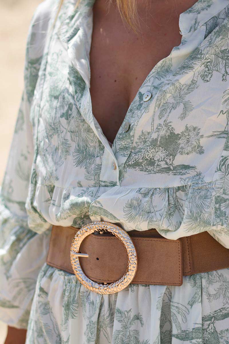 Tiered Maxi Dress With Toile De Jouy Olive Print