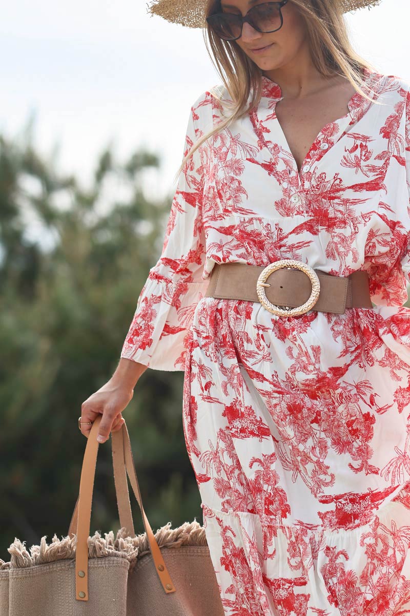 Robe longue toile de jouy rouge