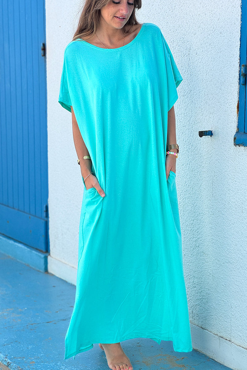 Turquoise Jersey Knit Maxi Dress