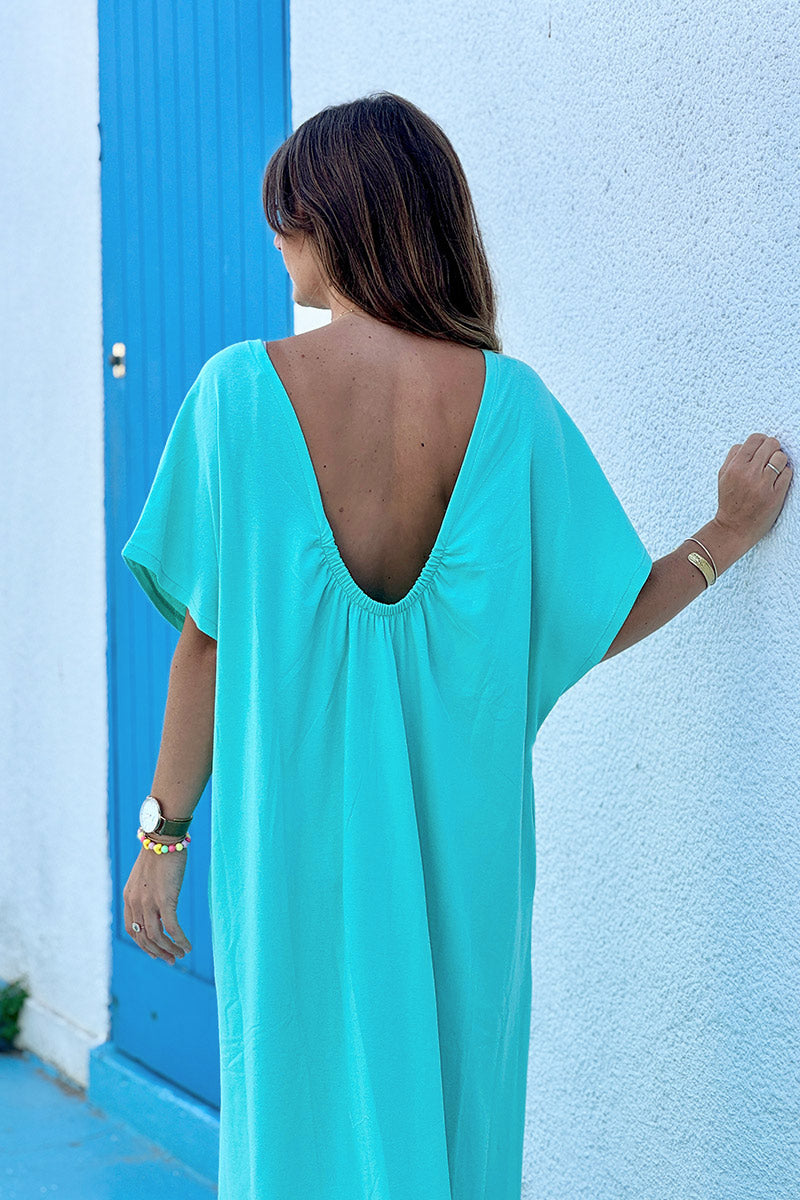 Turquoise Jersey Knit Maxi Dress