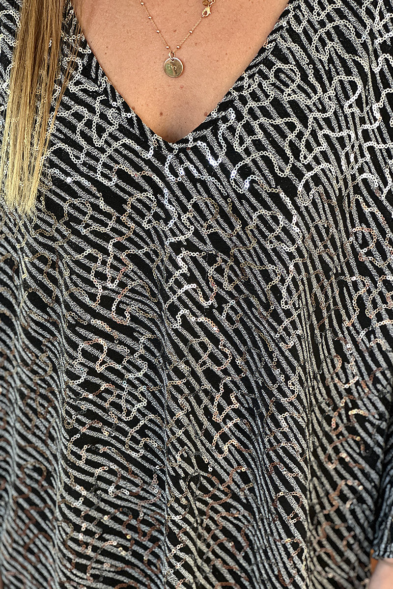 Silver Sequin Patterned Tunic Dress