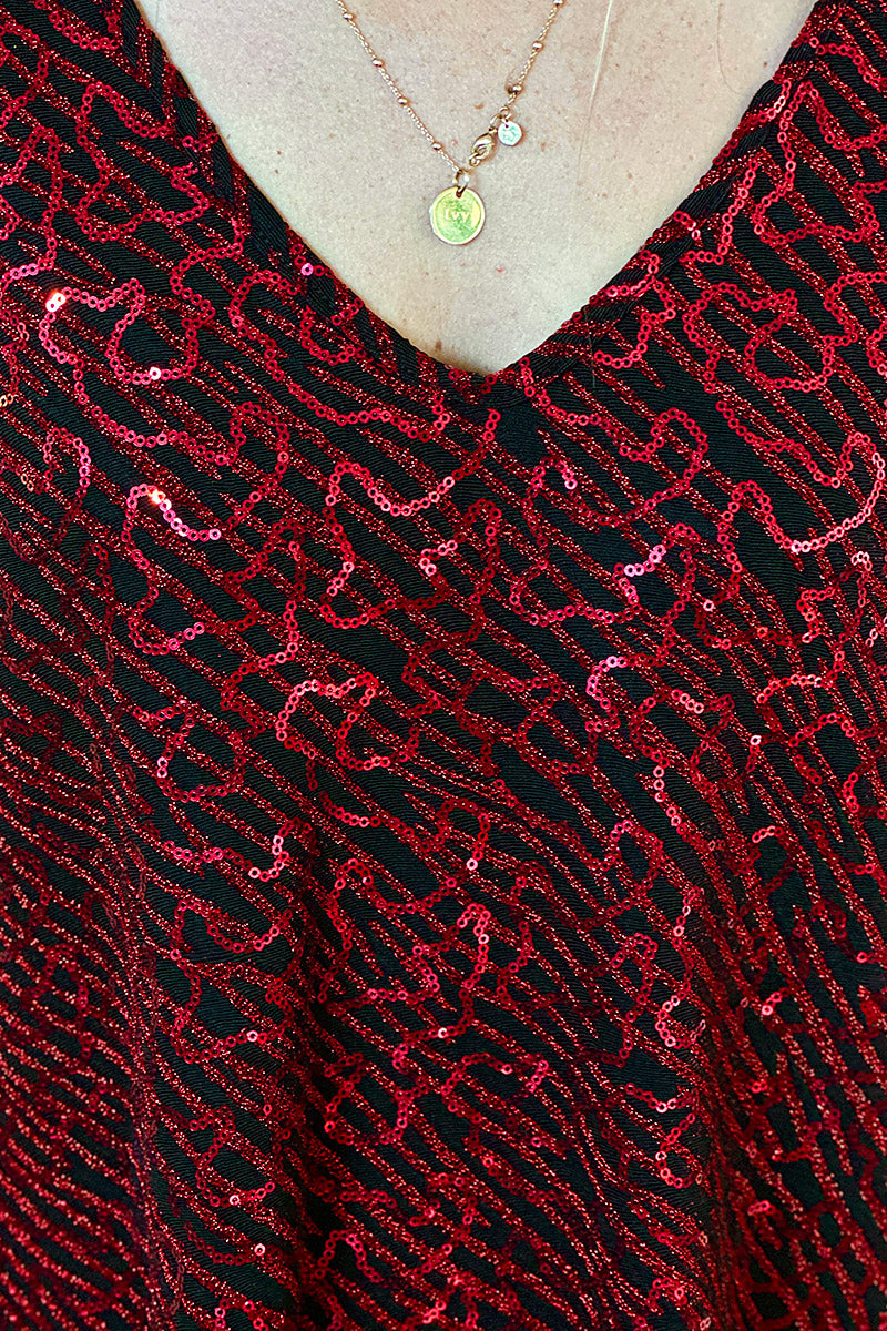 Burgundy Sequin Patterned Tunic Dress