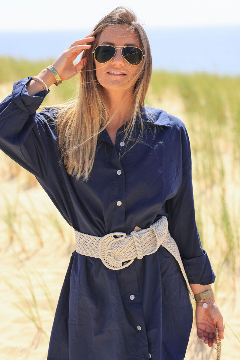 Navy blue cotton midi shirt dress