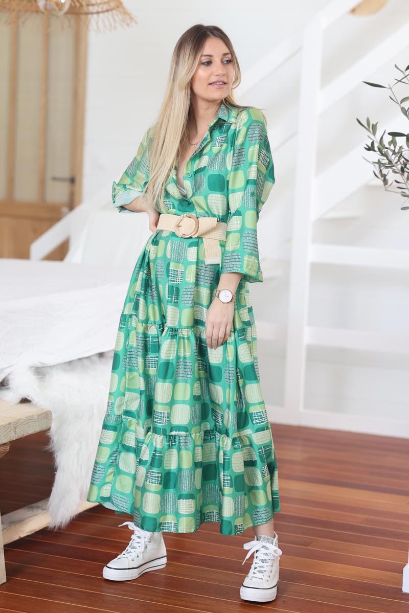 Green shop flowing dress