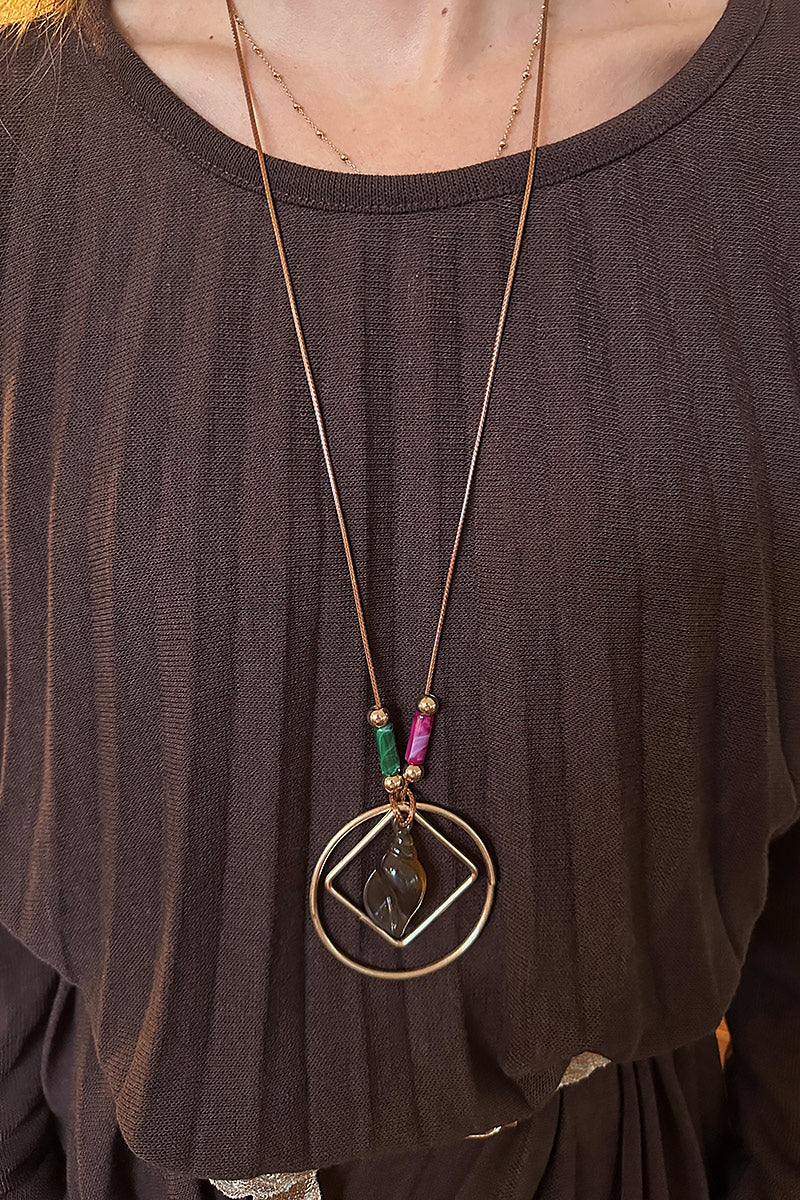 Chocolate Brown Pleated Long-Sleeve Knit Dress with Metallic Woven Belt