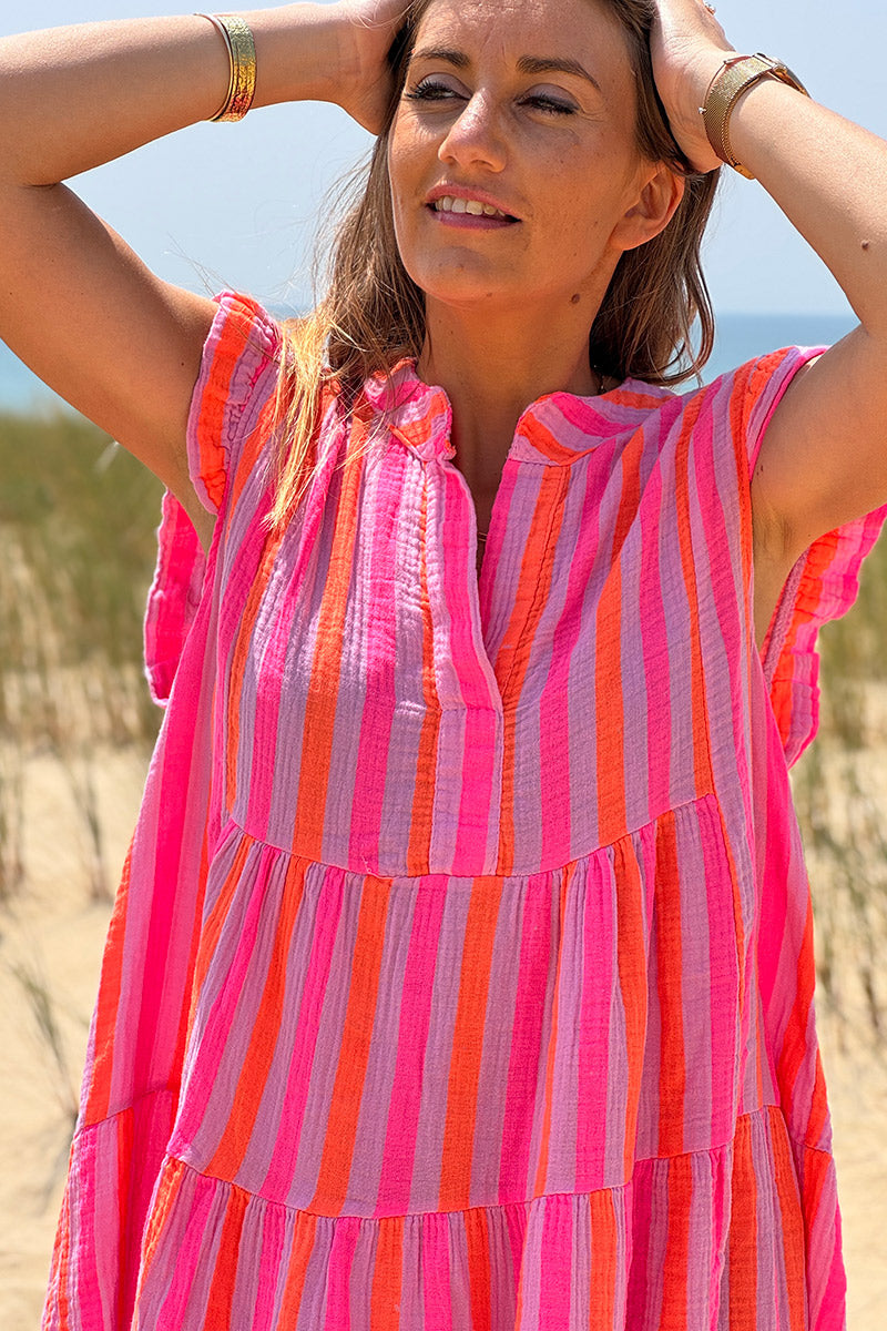 Hot Pink Striped Tunic Dress