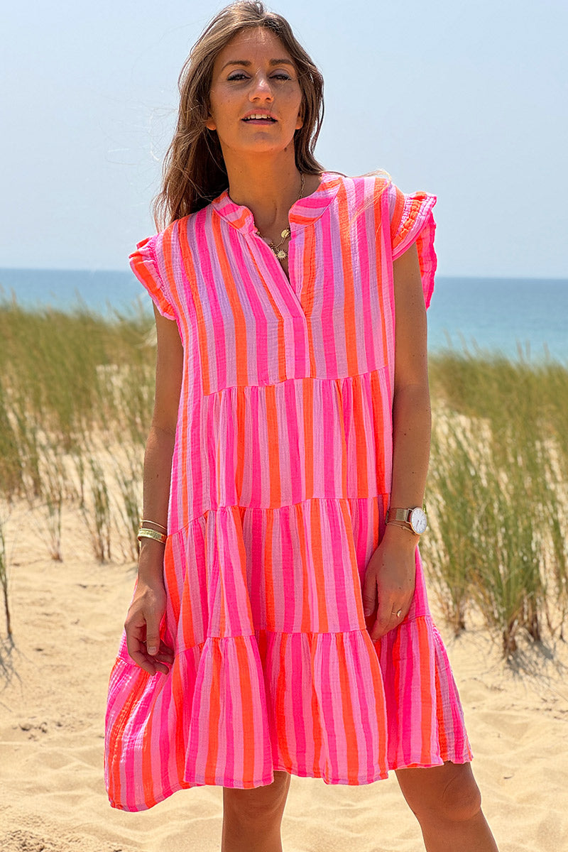 Hot Pink Striped Tunic Dress
