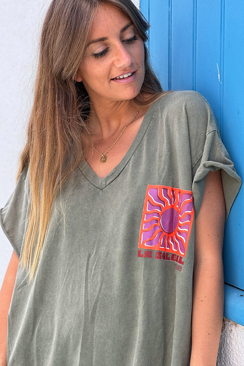 Olive Neon Sun Vintage Jersey T-Shirt Dress