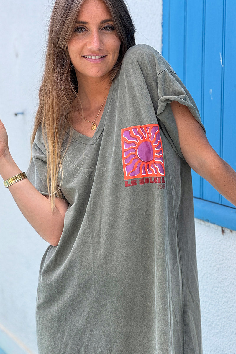 Olive Neon Sun Vintage Jersey T-Shirt Dress