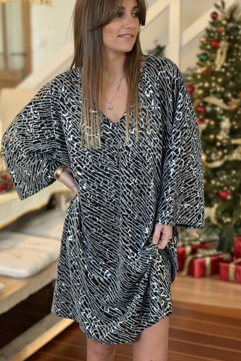Silver Sequin Patterned Tunic Dress