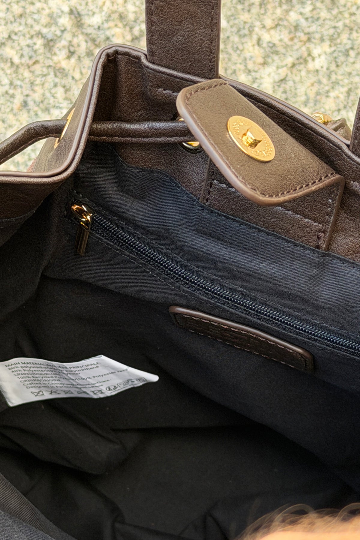 Sac à dos forme bourse marron en suédine et simili cuir