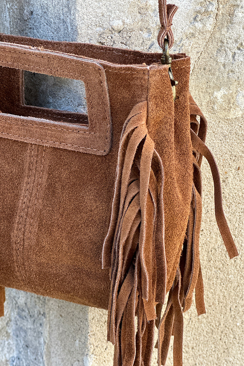 Camel Suede Fringe Bag