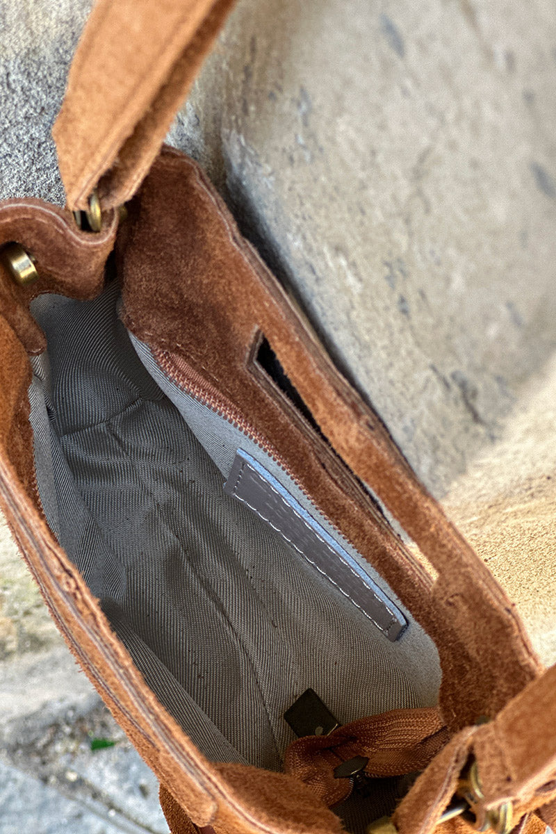 Camel Suede Fringe Bag
