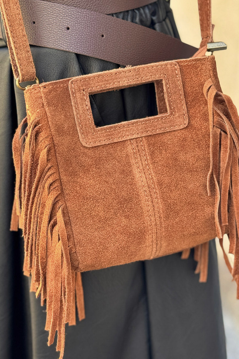 Camel Suede Fringe Bag
