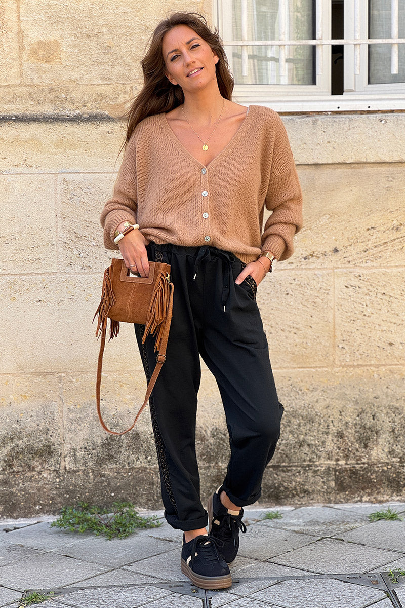 Camel Suede Fringe Bag