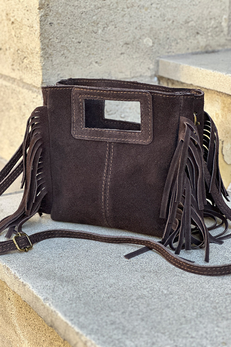 Sac M à franges en cuir clouté