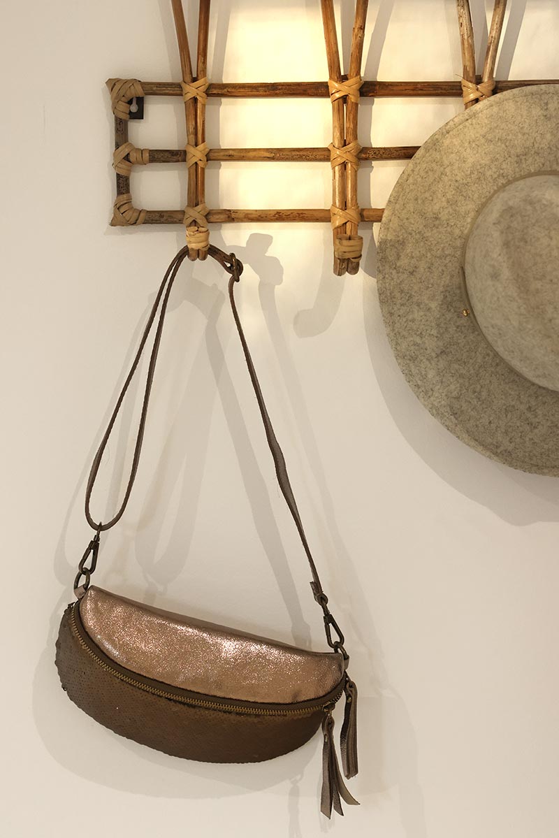 Sac banane métallisée effet bronze argenté sequins pochette pour femme tendance G050