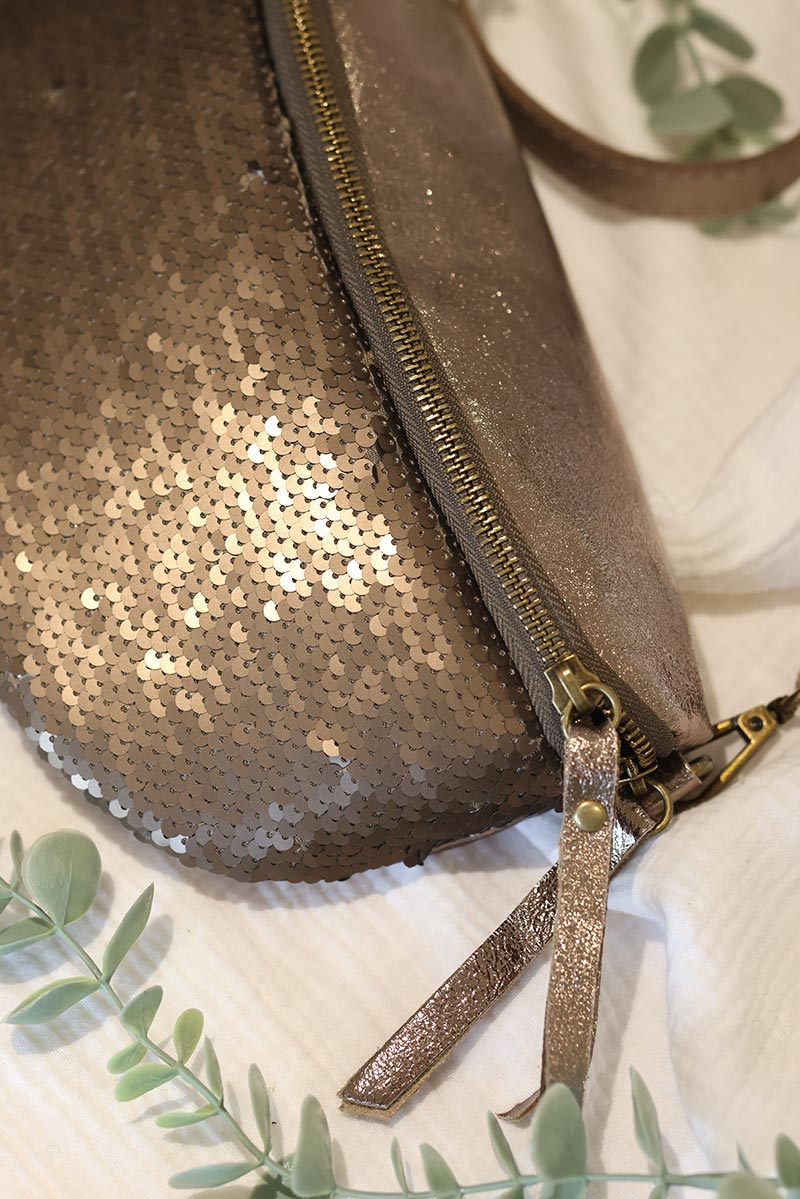 Sac banane métallisée effet bronze argenté sequins pochette pour femme tendance G050