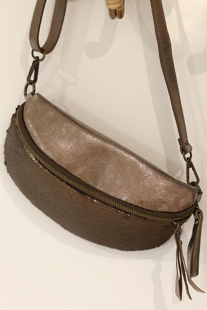 Sac banane métallisée effet bronze argenté sequins pochette pour femme tendance G050