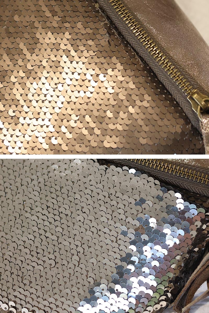Sac banane métallisée effet bronze argenté sequins pochette pour femme tendance G050
