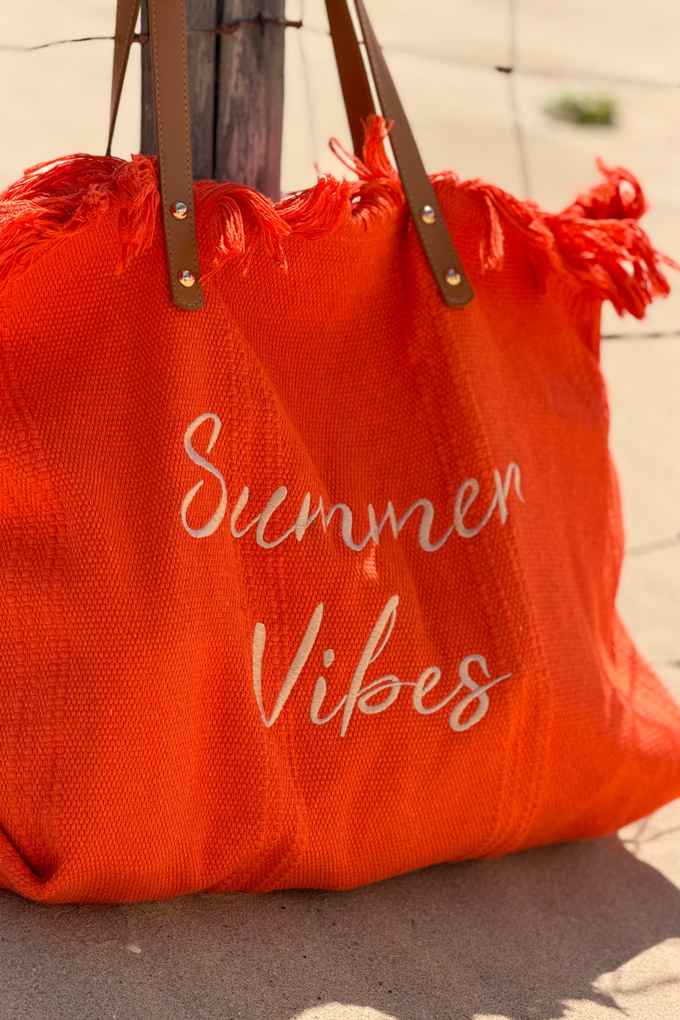 Sac cabas de plage orange à franges Summer Vibes