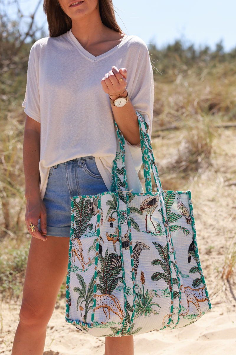 Cream Jungle Print Gauze Tote