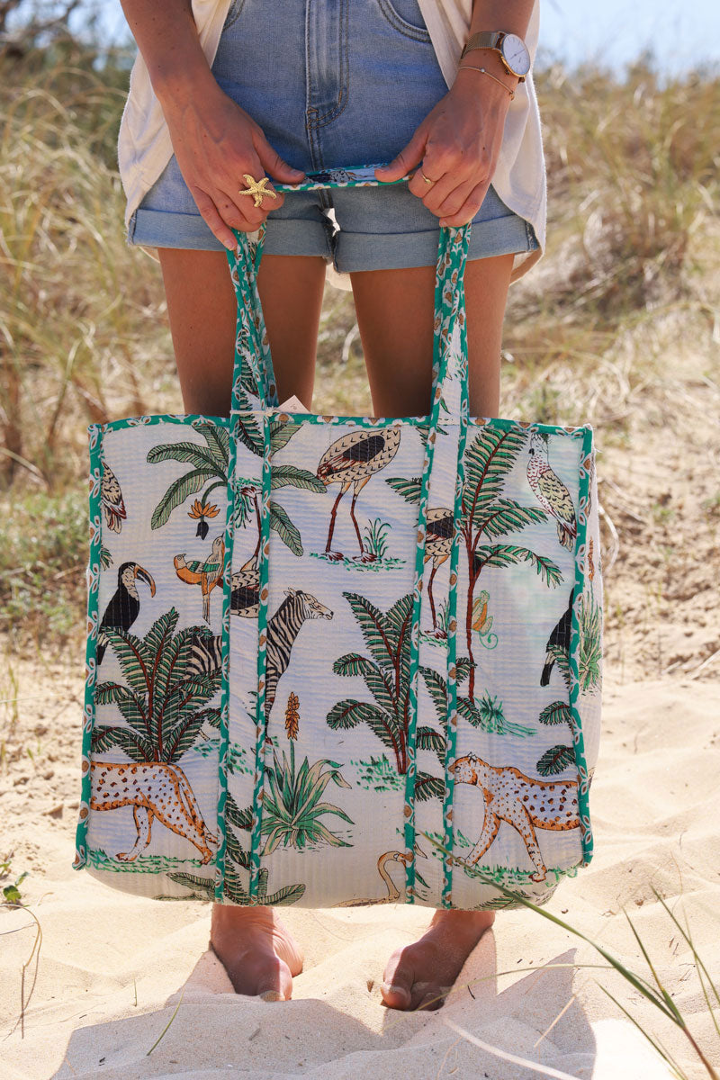 Cream Jungle Print Gauze Tote