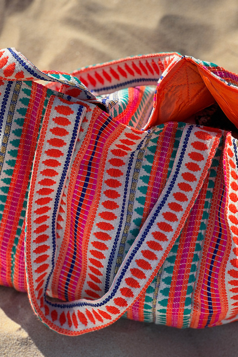 Coral Stripe Tapestry Tote