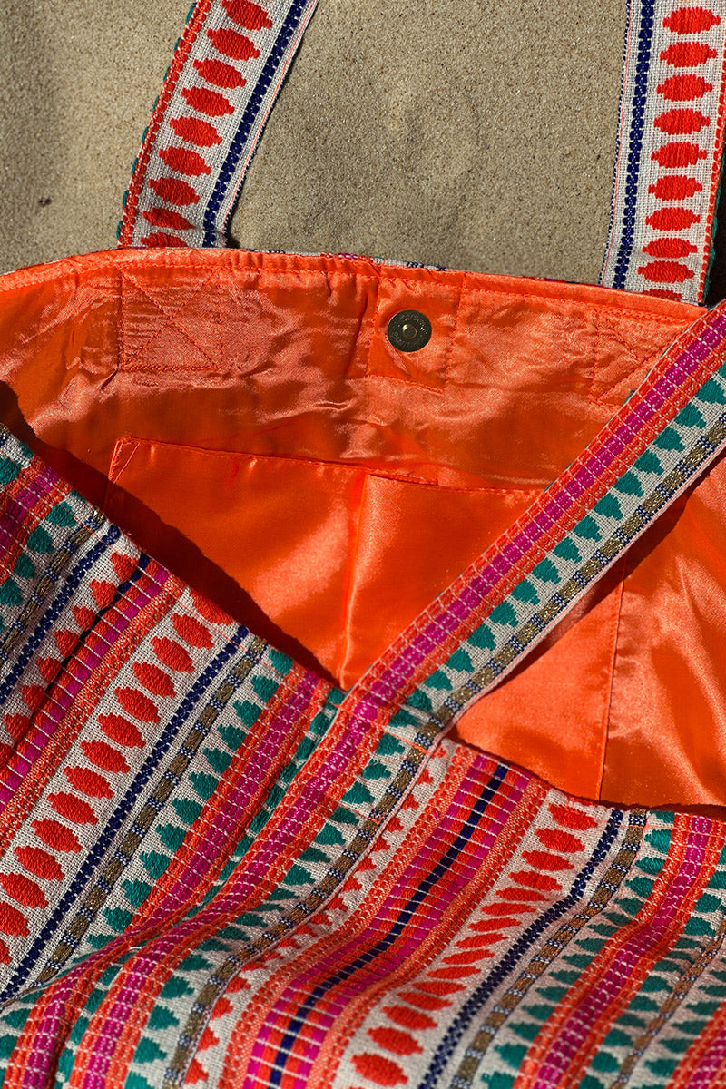 Coral Stripe Tapestry Tote