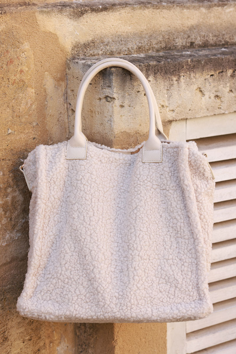 Cream Faux Shearling Satchel