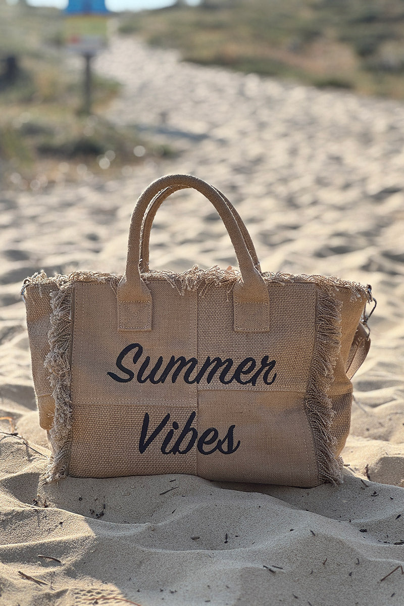 Beige “Summer Vibes” Burlap Tote Bag