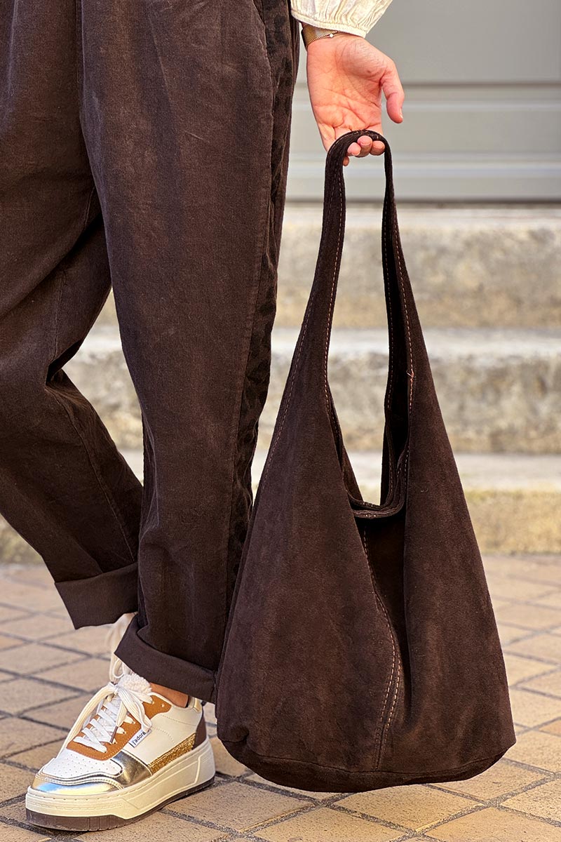 Chocolate Brown Suede Slouchy Tote