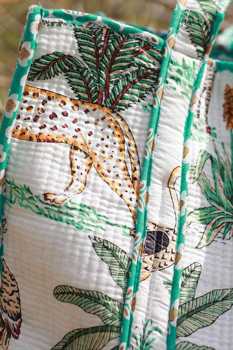 Cream Jungle Print Gauze Tote
