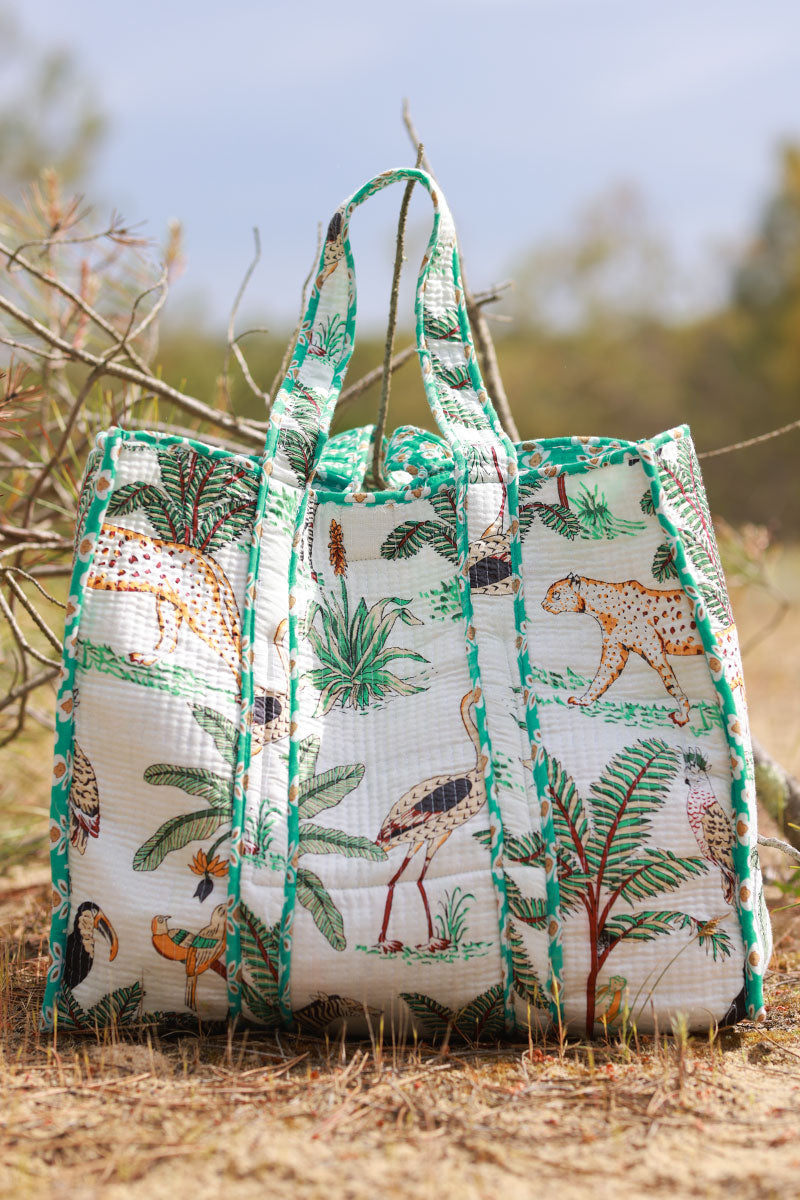 Cream Jungle Print Gauze Tote