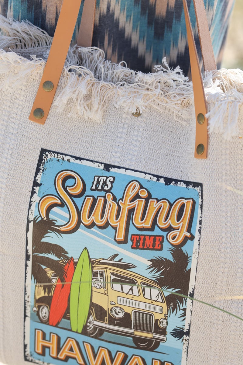 Sac panier en coton naturel logo Surfing Hawaii h048 (1)