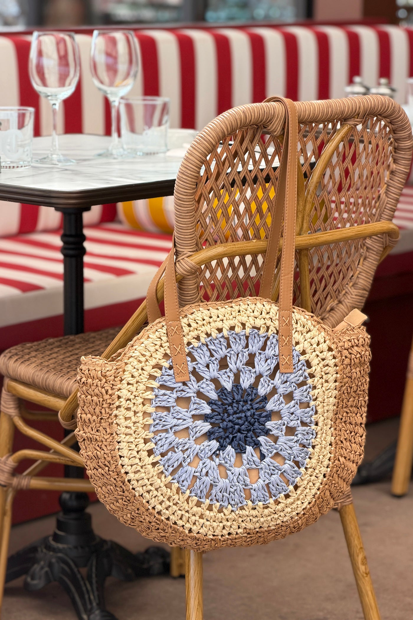 Blue Raffia Circular Beach Purse