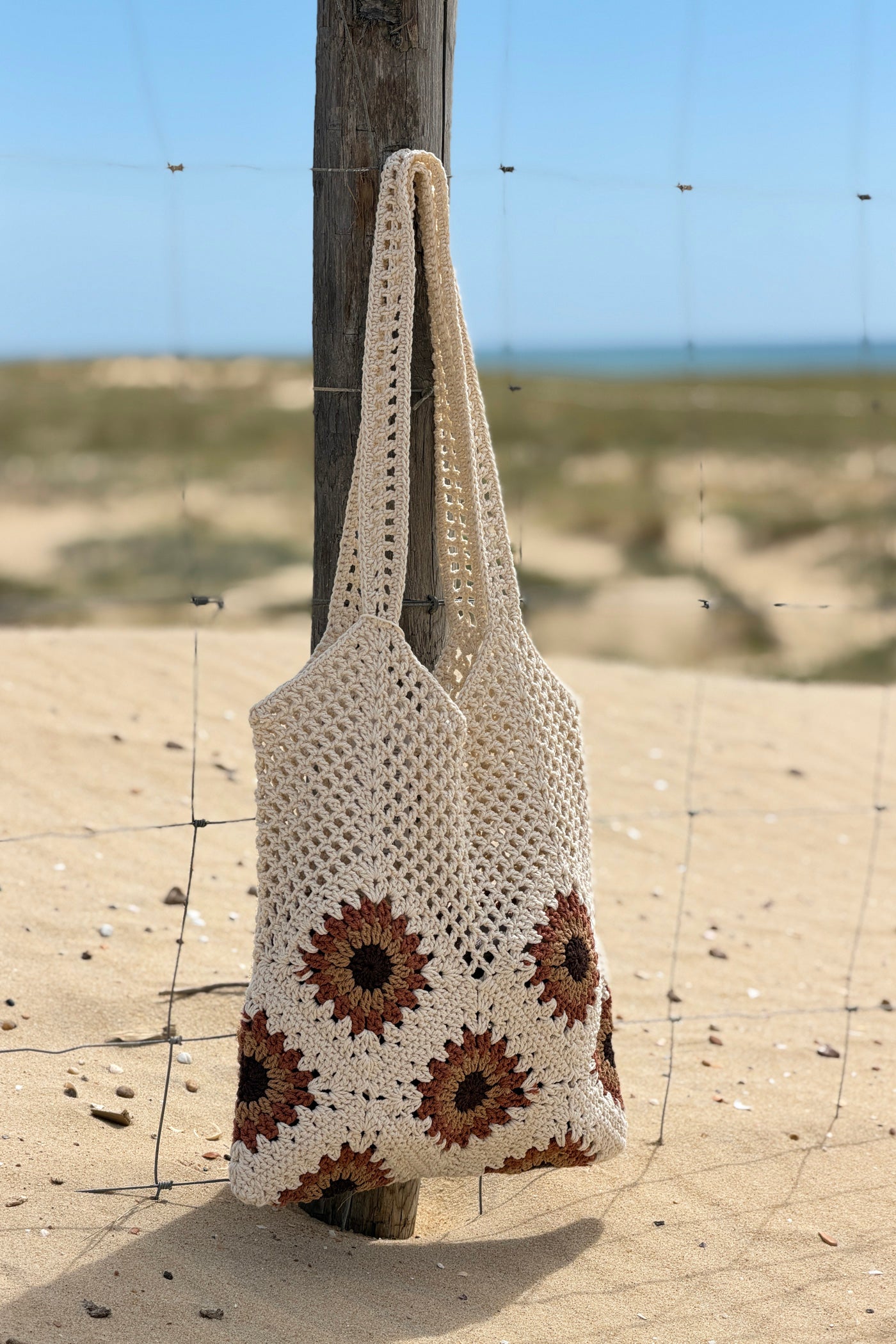 Cream Granny Square Crochet Tote