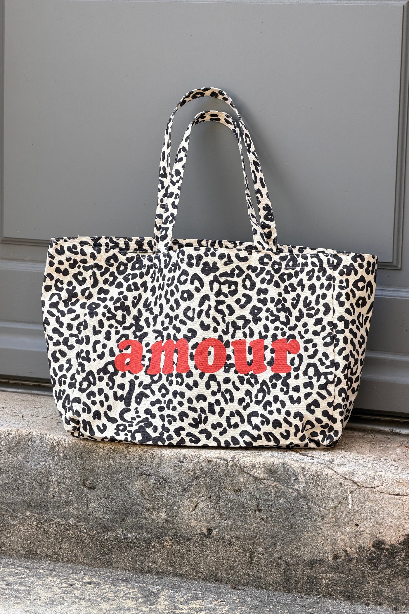 Sac tote bag beige imprimé léopard Amour terracotta