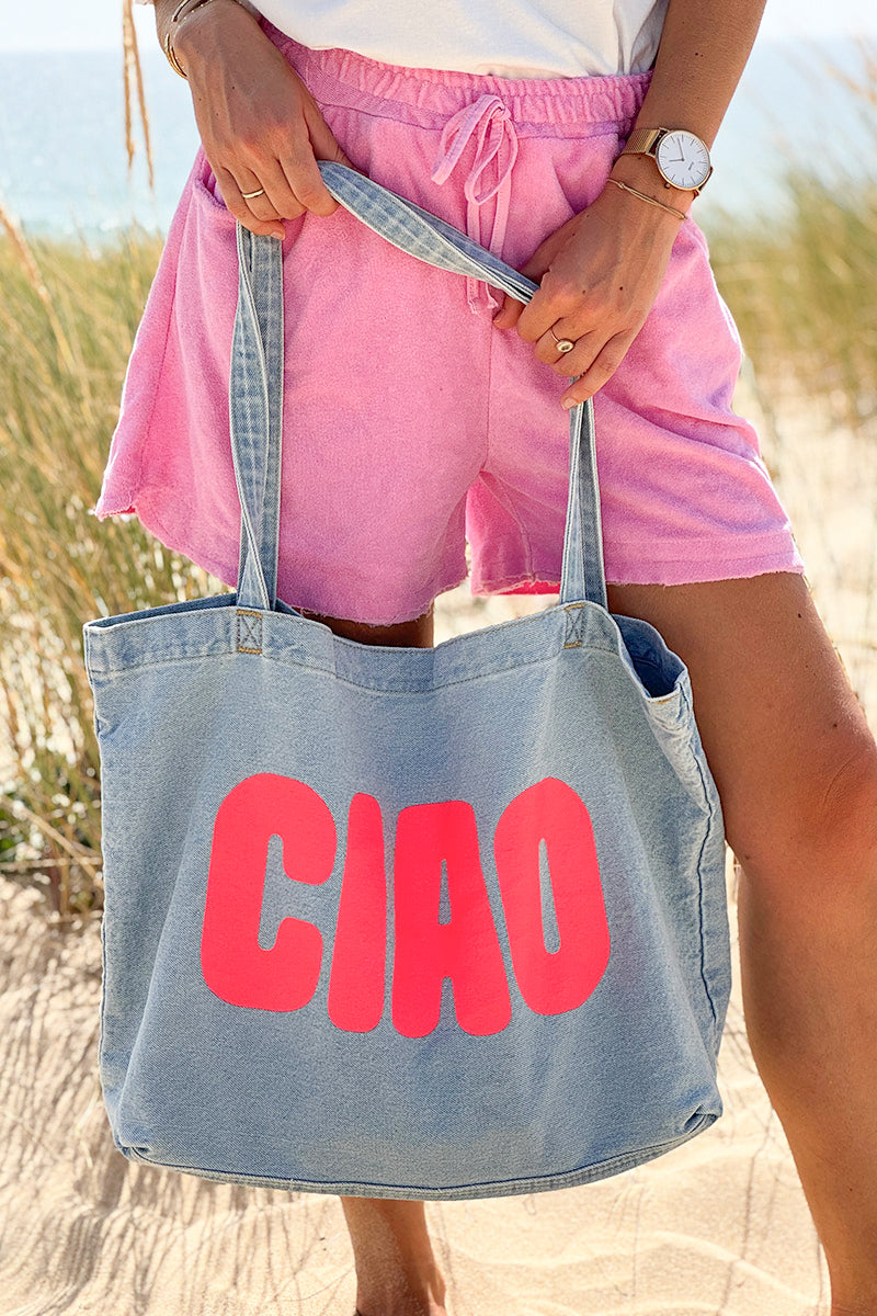 Sac tote bag fourre-tout en jean délavé clair CIAO corail
