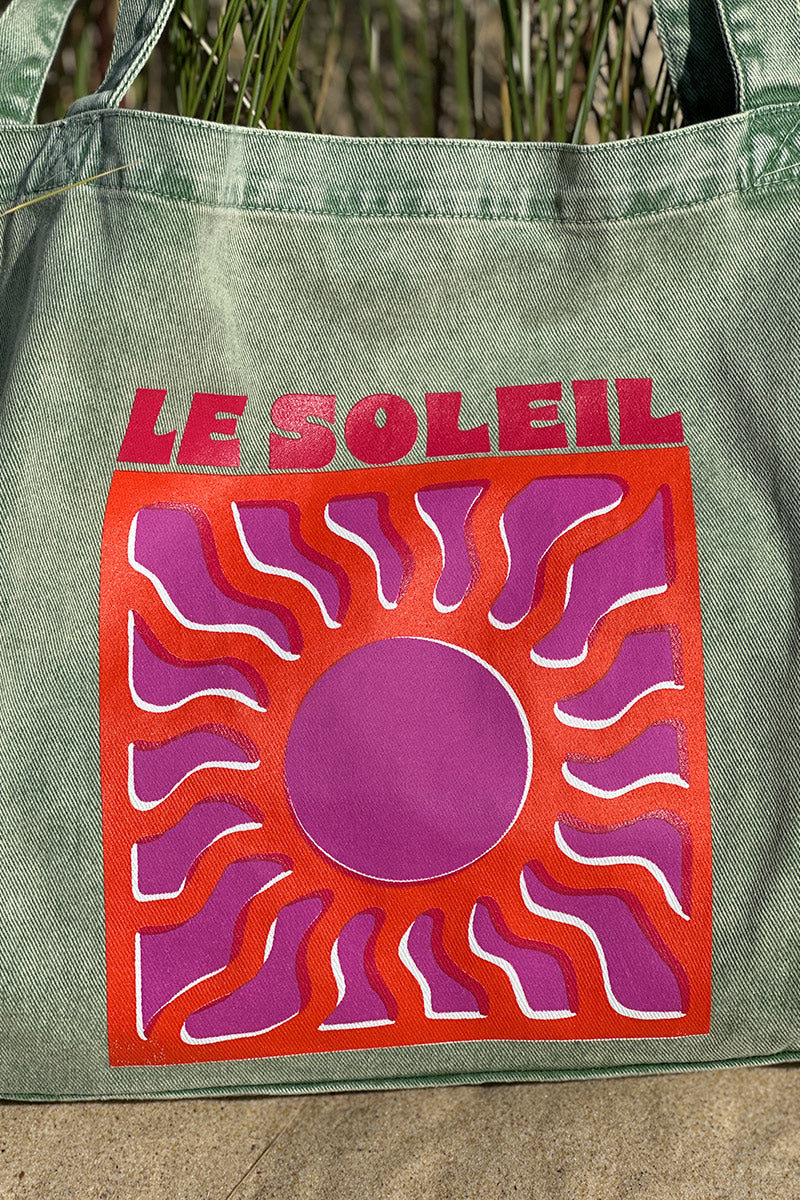 Olive “Le Soleil” Denim Tote Bag