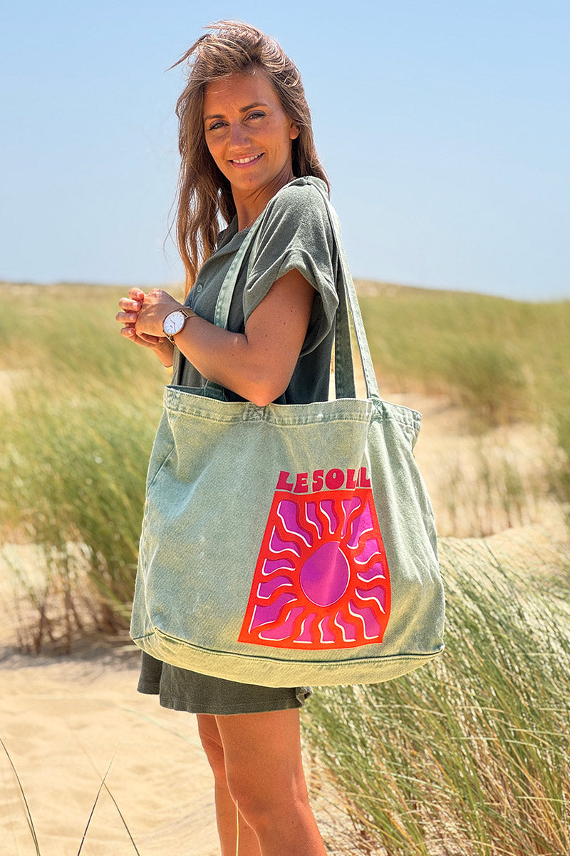 Olive “Le Soleil” Denim Tote Bag
