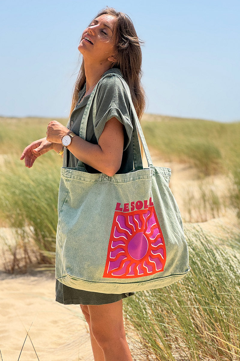 Olive “Le Soleil” Denim Tote Bag