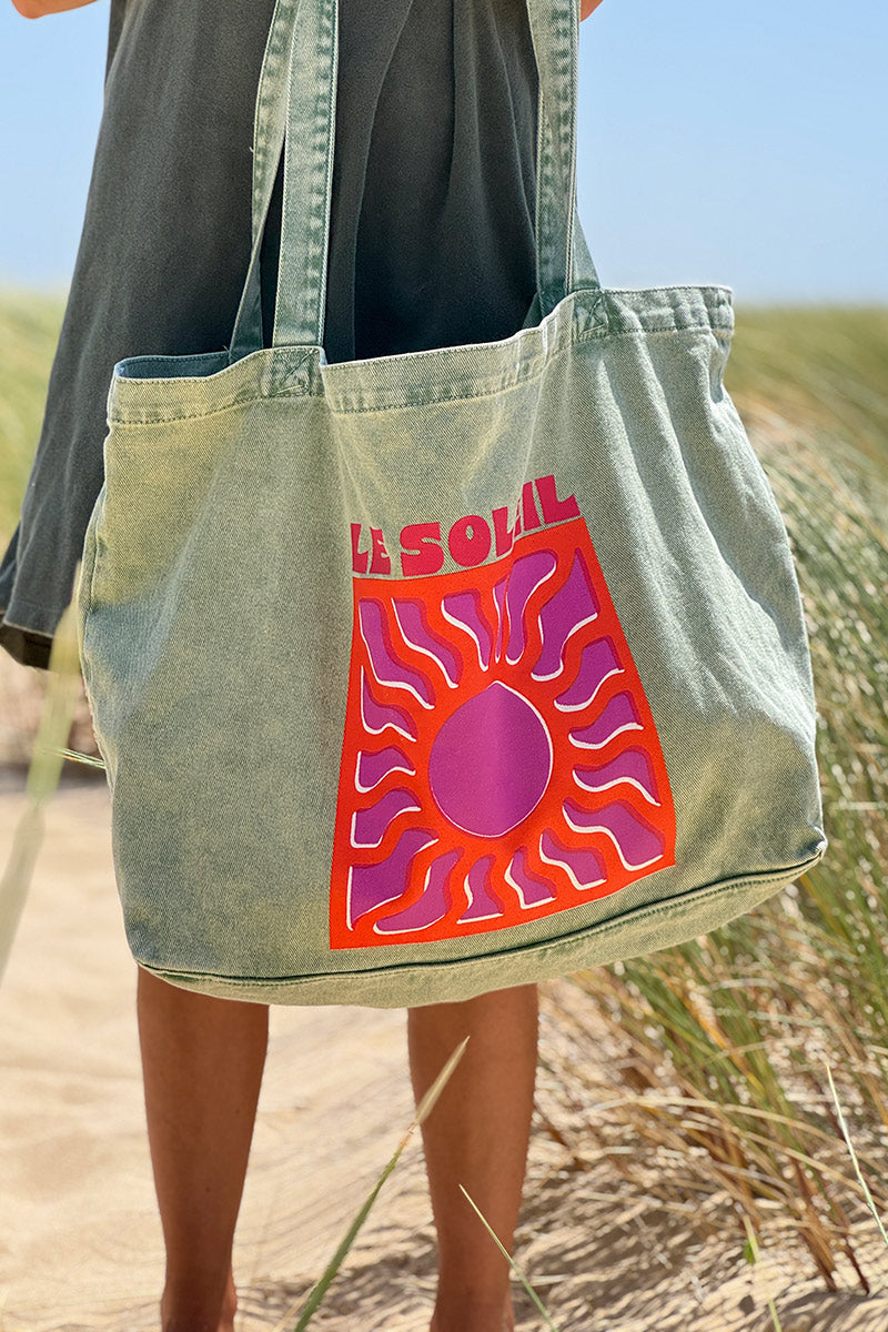 Olive “Le Soleil” Denim Tote Bag