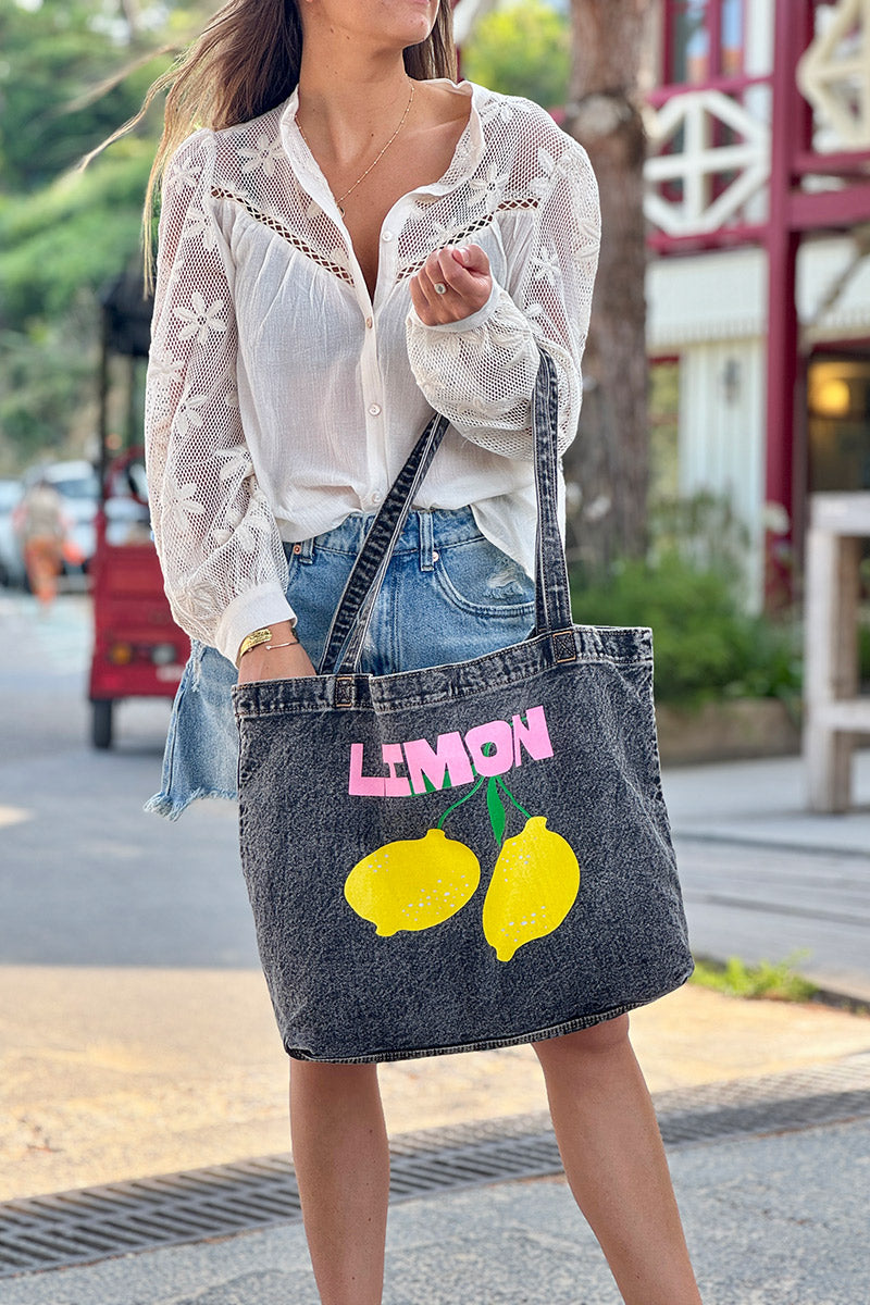 Black Vintage Denim Limon Tote