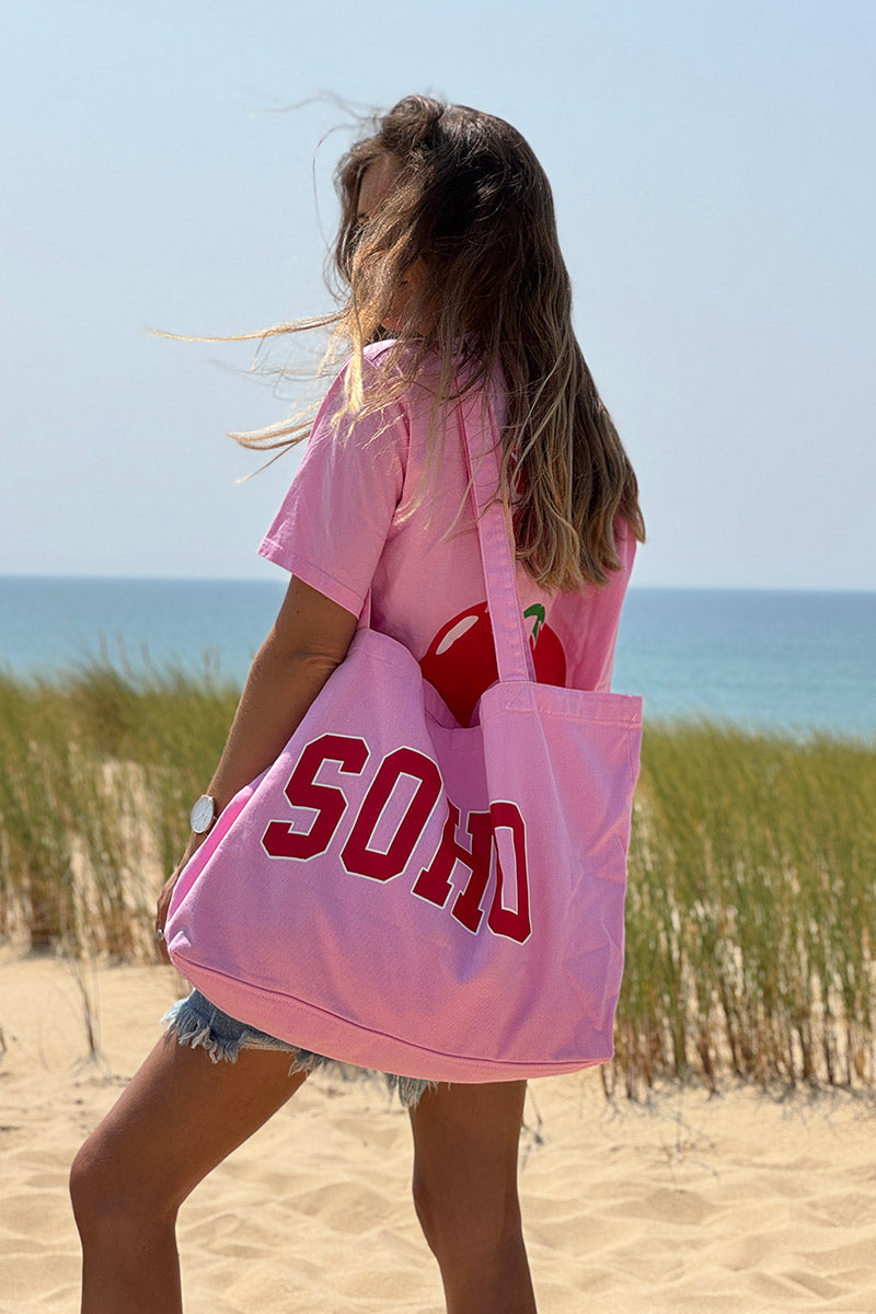 Pink SOHO Varsity Denim Tote Bag
