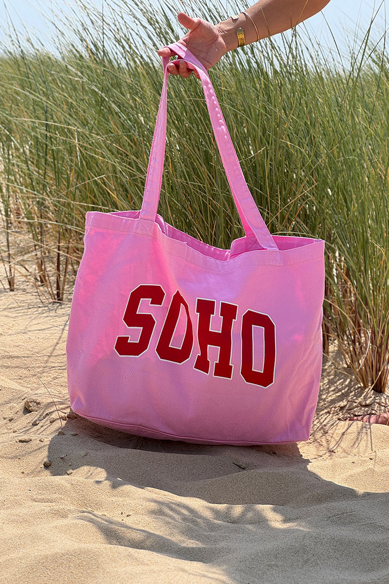 Pink SOHO Varsity Denim Tote Bag