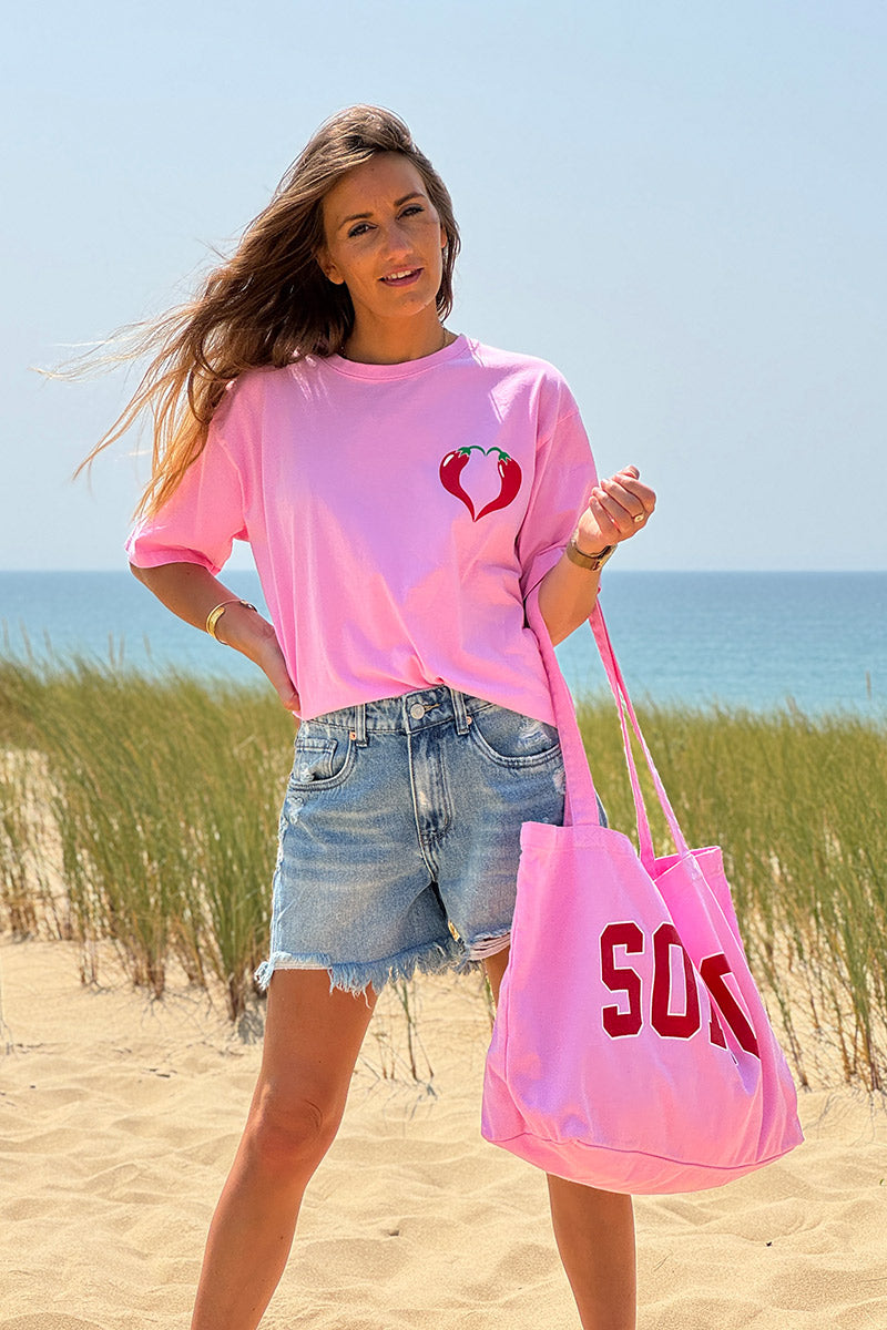 Pink SOHO Varsity Denim Tote Bag