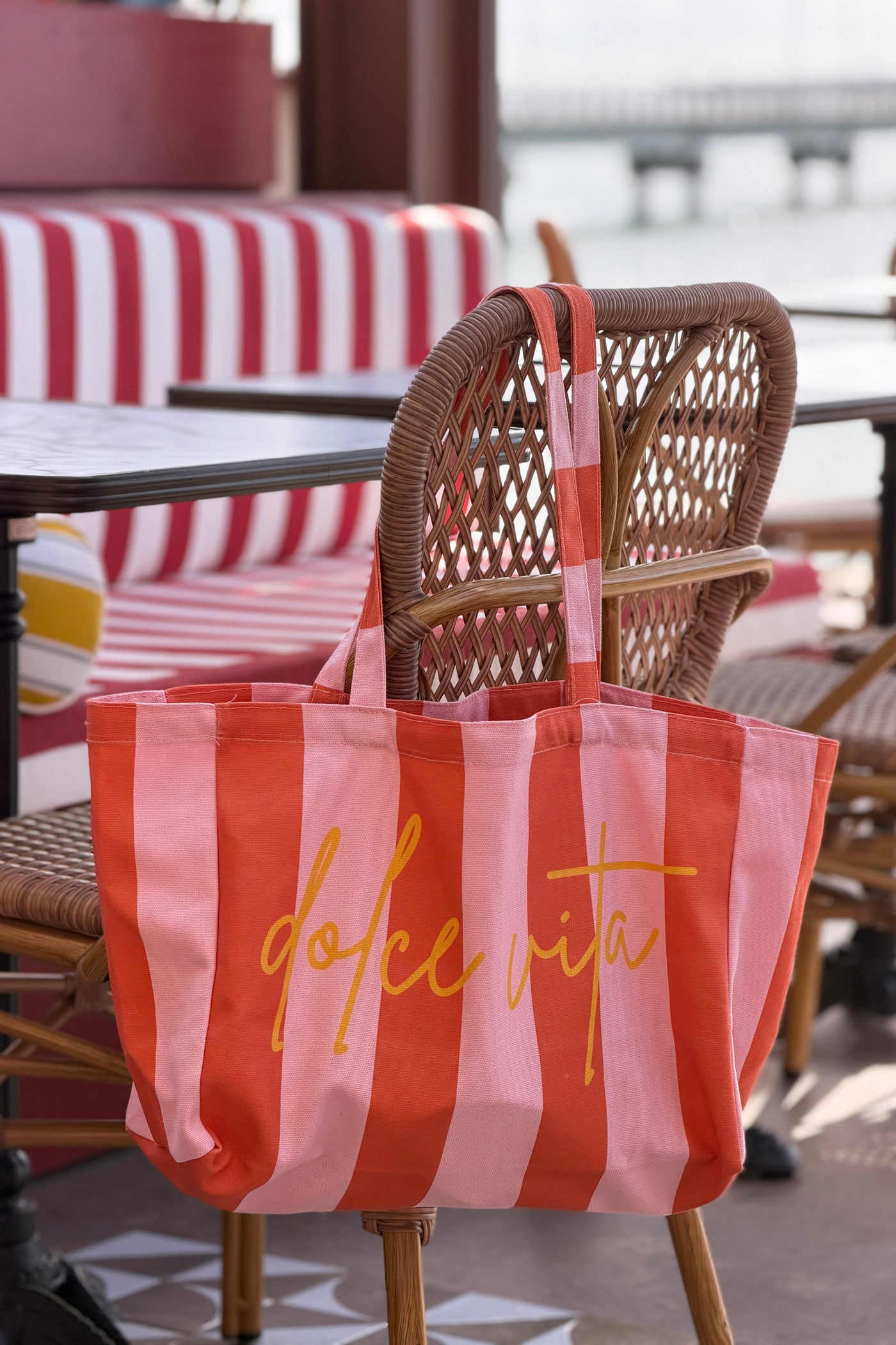Sac tote bag rayures rose et orange Dolce Vita